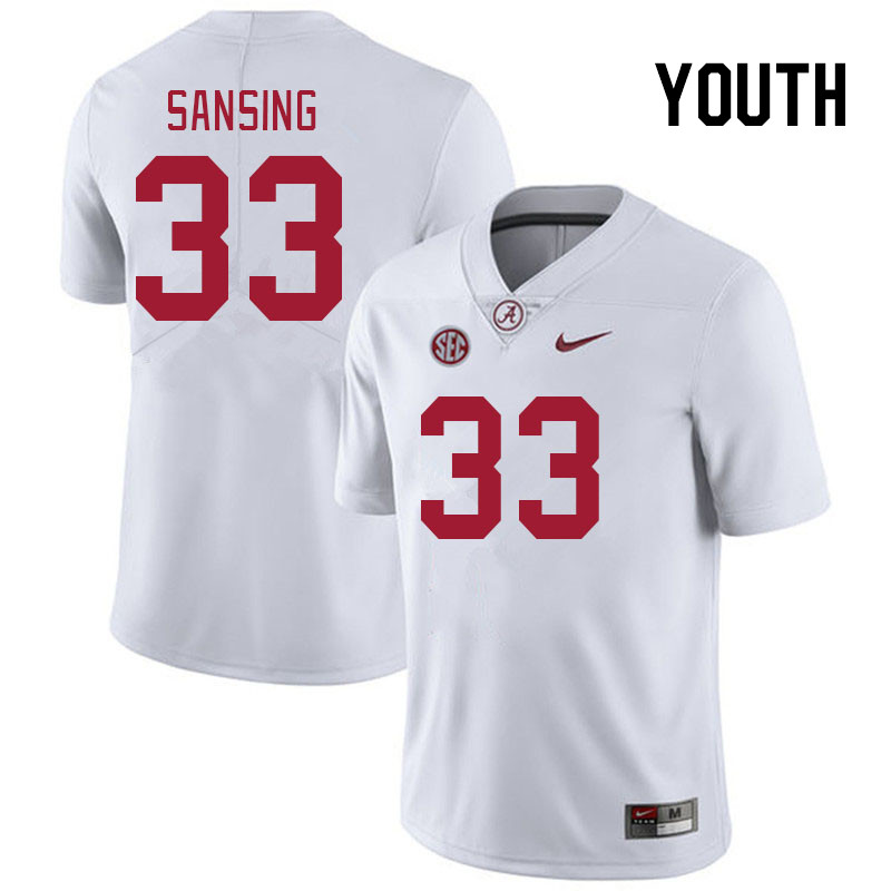 Youth #33 Walter Sansing Alabama Crimson Tide College Footabll Jerseys Stitched Sale-White